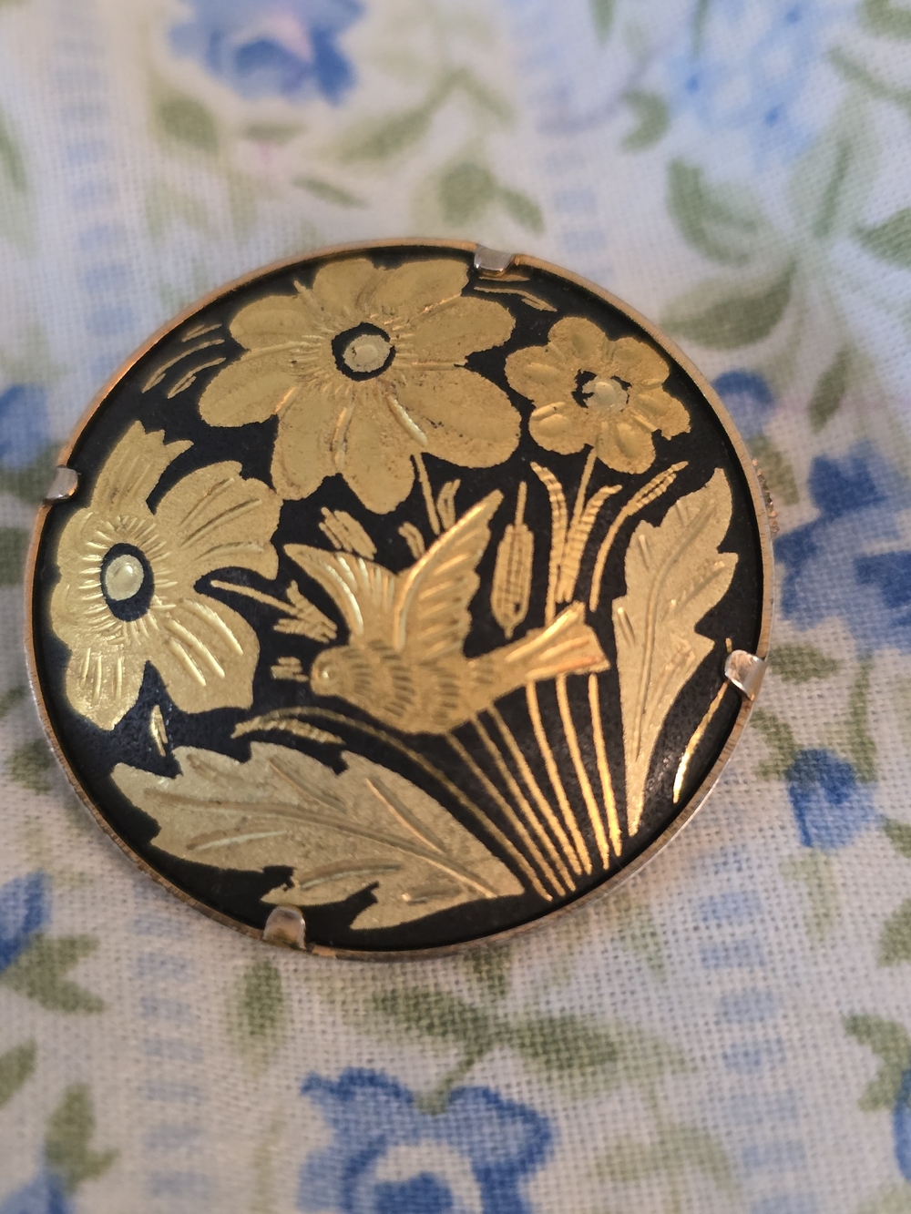 Gold and Black Floral Bird Brooch - Elegant Women’s Jewelry